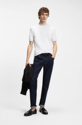 Contrast-tipping slim-fit T-shirt in mercerised cotton, White