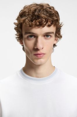 Contrast-tipping slim-fit T-shirt in mercerised cotton, White