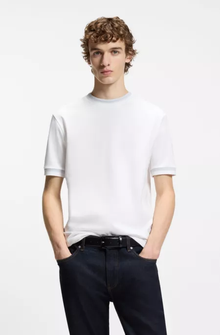 Contrast-tipping slim-fit T-shirt in mercerised cotton