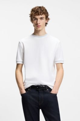Contrast-tipping slim-fit T-shirt in mercerised cotton, White
