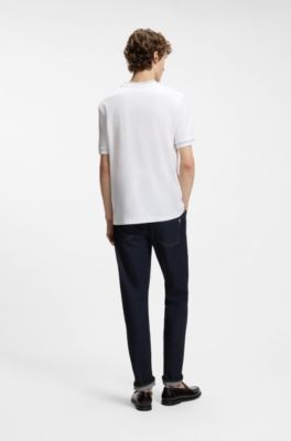 Camiseta slim fit de algod&oacute;n mercerizado con detalles en contraste, Blanco