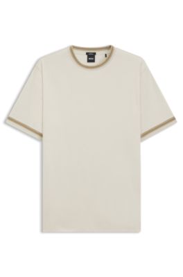 Contrast-tipping slim-fit T-shirt in mercerised cotton, White