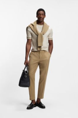 Camiseta slim fit de algod&oacute;n mercerizado con detalles en contraste, Blanco