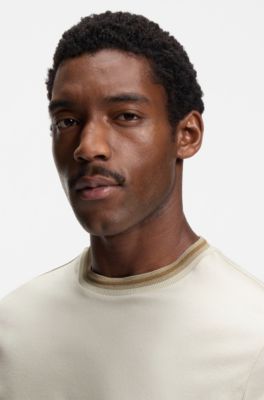 Camiseta slim fit de algod&oacute;n mercerizado con detalles en contraste, Blanco