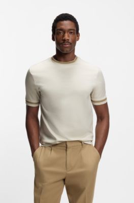 Contrast-tipping slim-fit T-shirt in mercerised cotton, White