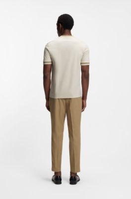 Camiseta slim fit de algod&oacute;n mercerizado con detalles en contraste, Blanco