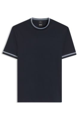 Contrast-tipping slim-fit T-shirt in mercerised cotton, Dark Blue