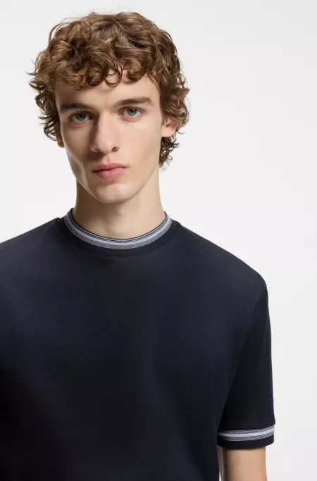 Contrast-tipping slim-fit T-shirt in mercerised cotton