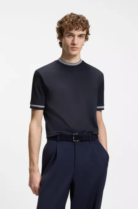 Contrast-tipping slim-fit T-shirt in mercerised cotton