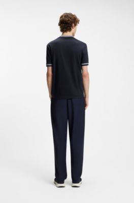 Contrast-tipping slim-fit T-shirt in mercerised cotton, Dark Blue