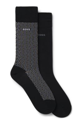 Lot de deux paires de chaussettes mi-mollet en coton m&eacute;lang&eacute;, Noir