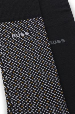 Lot de deux paires de chaussettes mi-mollet en coton m&eacute;lang&eacute;, Noir