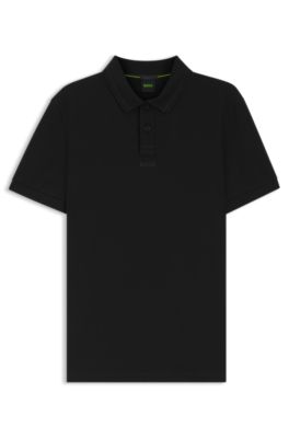 Centred-logo slim-fit polo shirt in cotton piqu&eacute;, Black