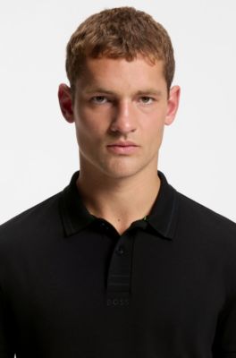 Polo Slim en piqu&eacute; de coton stretch, Noir
