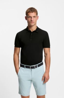 Centred-logo slim-fit polo shirt in cotton piqu&eacute;, Black