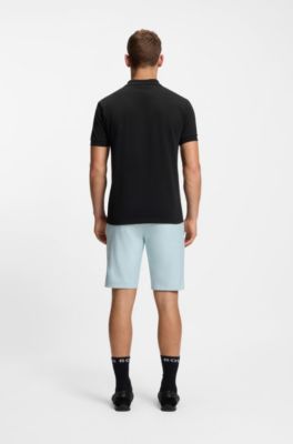 Centred-logo slim-fit polo shirt in cotton piqu&eacute;, Black