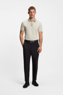 Polo Slim en piqu&eacute; de coton stretch, Beige clair