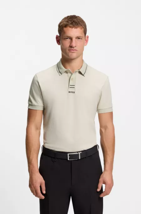 Centred-logo slim-fit polo shirt in cotton piqué