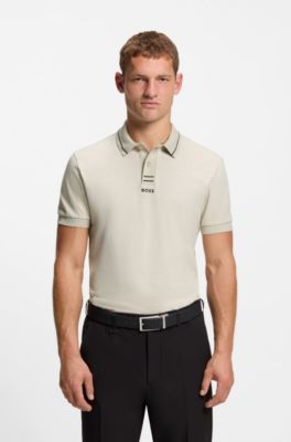 Polo Slim en piqu&eacute; de coton stretch, Beige clair