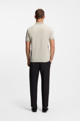 Centred-logo slim-fit polo shirt in cotton piqu&eacute;, Light Beige