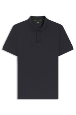 Centred-logo slim-fit polo shirt in cotton piqu&eacute;, Dark Blue