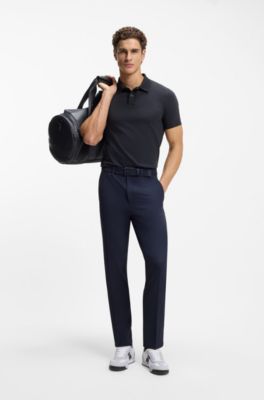 Centred-logo slim-fit polo shirt in cotton piqu&eacute;, Dark Blue
