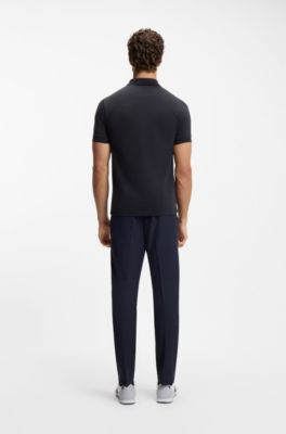 Centred-logo slim-fit polo shirt in cotton piqu&eacute;, Dark Blue