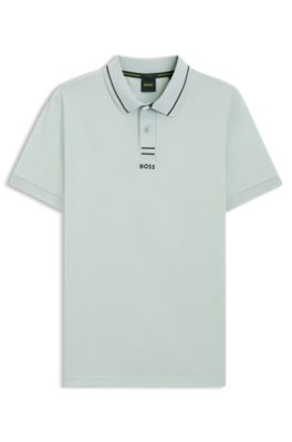Centred-logo slim-fit polo shirt in cotton piqu&eacute;, Turquoise