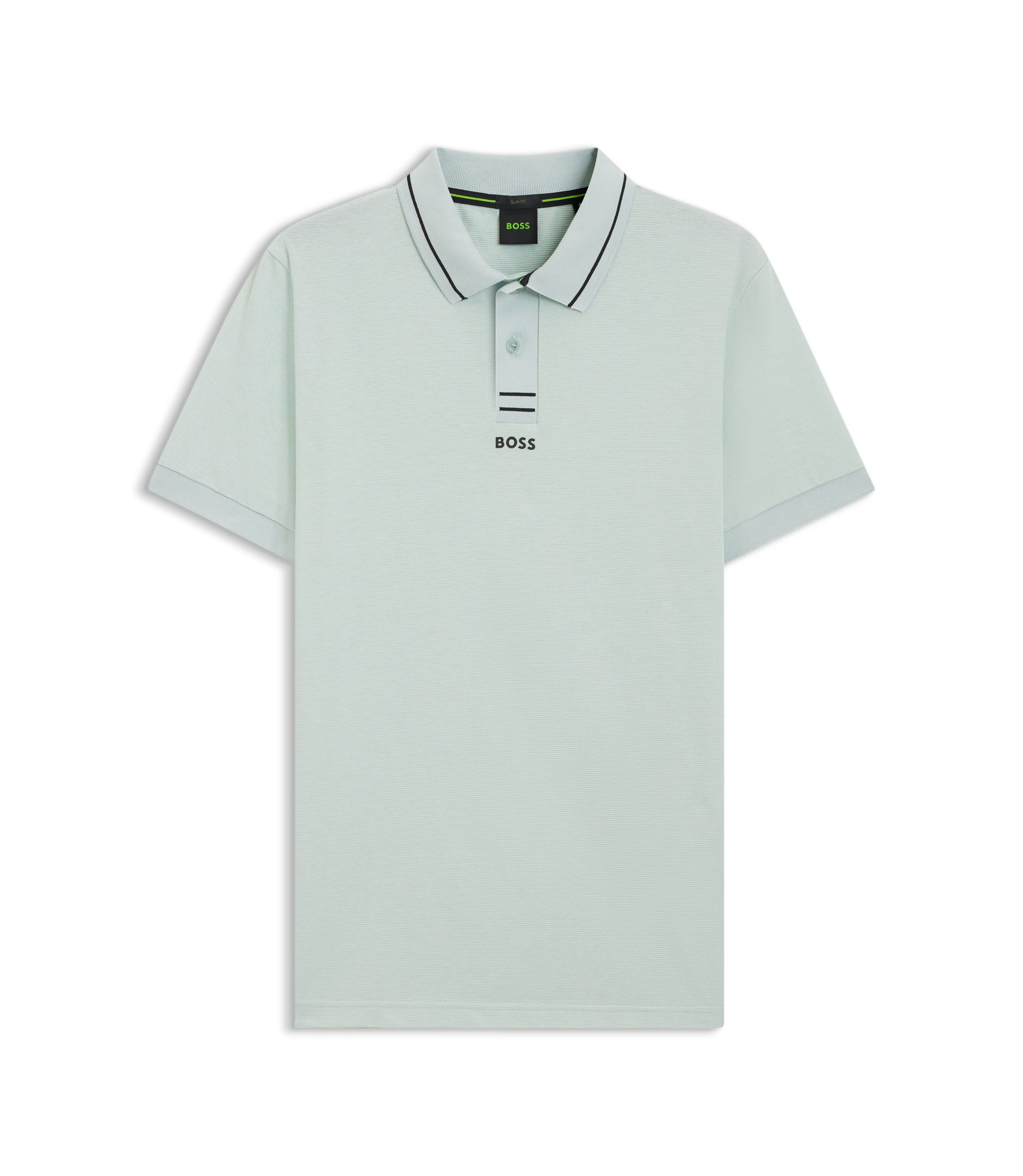 BOSS - Centred-logo slim-fit polo shirt in cotton piqué - Turquoise