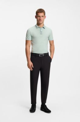 Centred-logo slim-fit polo shirt in cotton piqu&eacute;, Turquoise