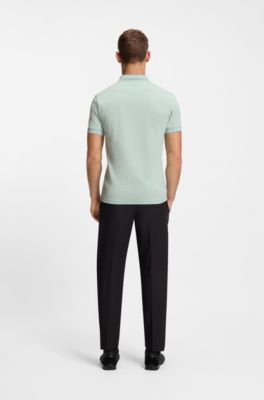 Centred-logo slim-fit polo shirt in cotton piqu&eacute;, Turquoise