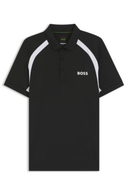 Active Polo slim fit en tejido el&aacute;stico de secado r&aacute;pido, Negro