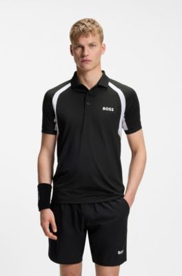 Active Polo slim fit en tejido el&aacute;stico de secado r&aacute;pido, Negro