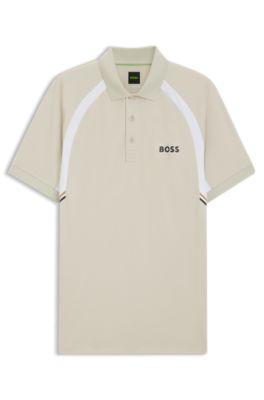 Quick-dry slim-fit polo shirt with four-way stretch, Light Beige