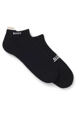 Paquete de dos pares de calcetines a la altura del tobillo con logos, Negro
