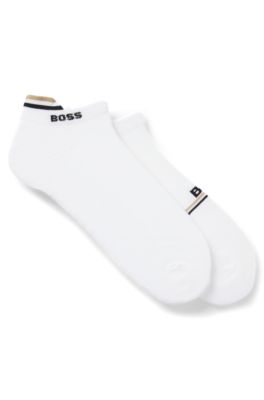 Paquete de dos pares de calcetines a la altura del tobillo con logos, Blanco