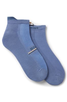 Lot de deux paires de chaussettes longueur cheville avec logos, bleu clair
