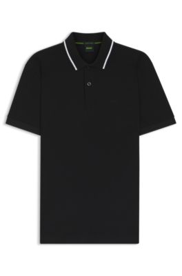 Paddy slim-fit polo shirt in interlock cotton, Black