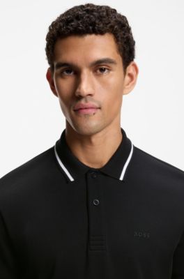 Paddy slim-fit polo shirt in interlock cotton, Black