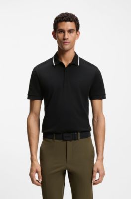 Paddy slim-fit polo shirt in interlock cotton, Black