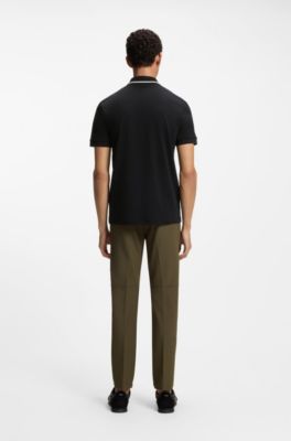 Paddy slim-fit polo shirt in interlock cotton, Black