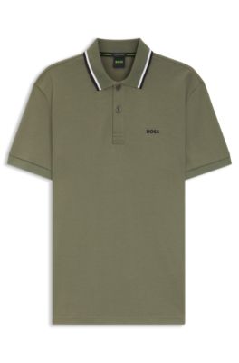 Polo Paddy Slim en coton interlock, Kaki