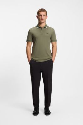 Polo Paddy Slim en coton interlock, Kaki