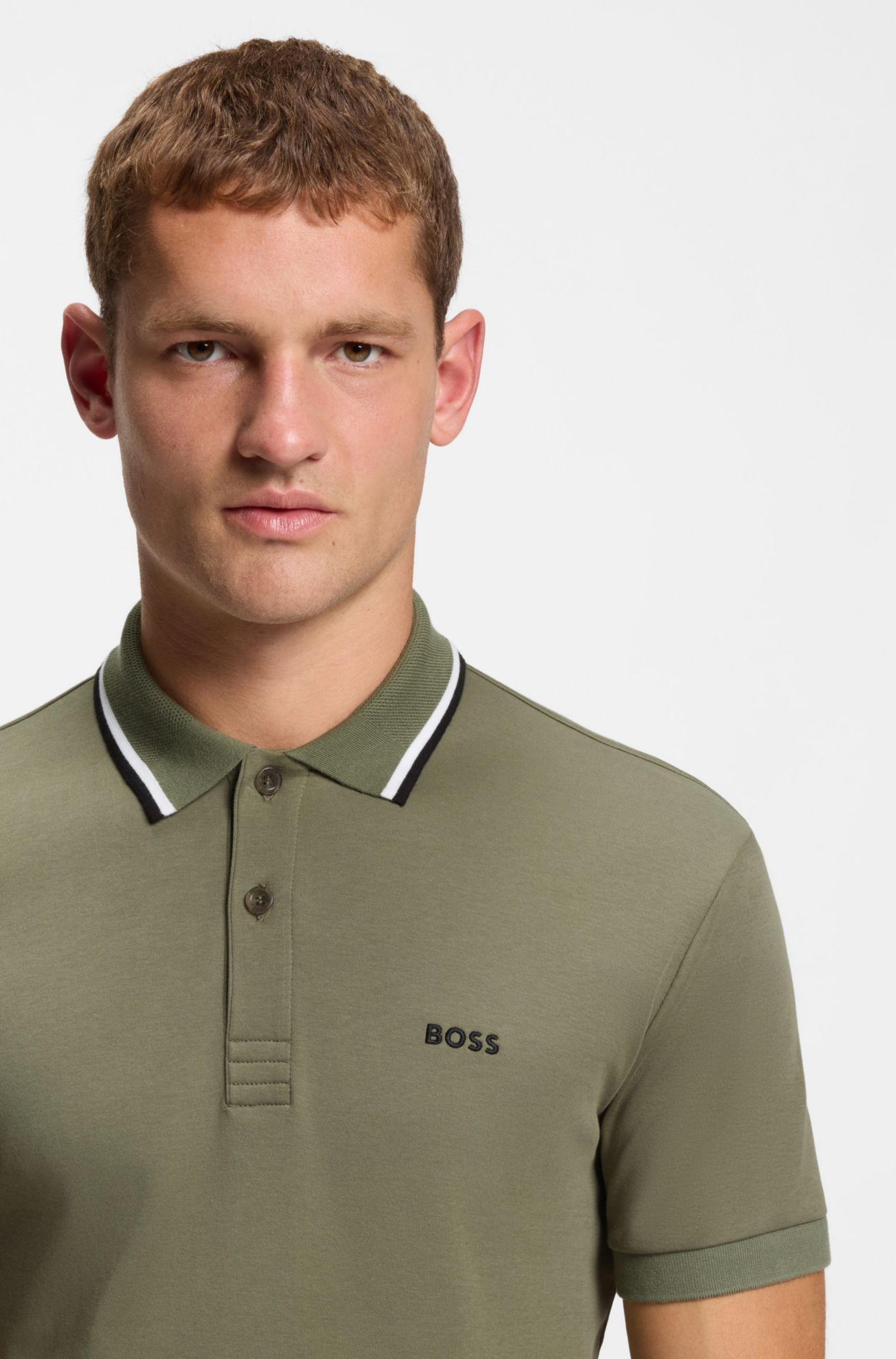 BOSS - Paddy slim-fit polo shirt in interlock cotton - Khaki