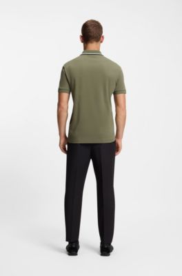Polo Paddy Slim en coton interlock, Kaki
