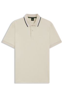 Paddy slim-fit polo shirt in interlock cotton, Light Beige