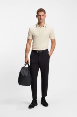 Paddy slim-fit polo shirt in interlock cotton, Light Beige