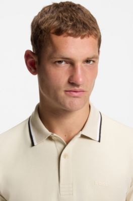 Paddy slim-fit polo shirt in interlock cotton, Light Beige