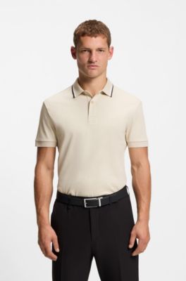 Paddy slim-fit polo shirt in interlock cotton, Light Beige