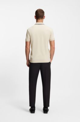 Paddy slim-fit polo shirt in interlock cotton, Light Beige